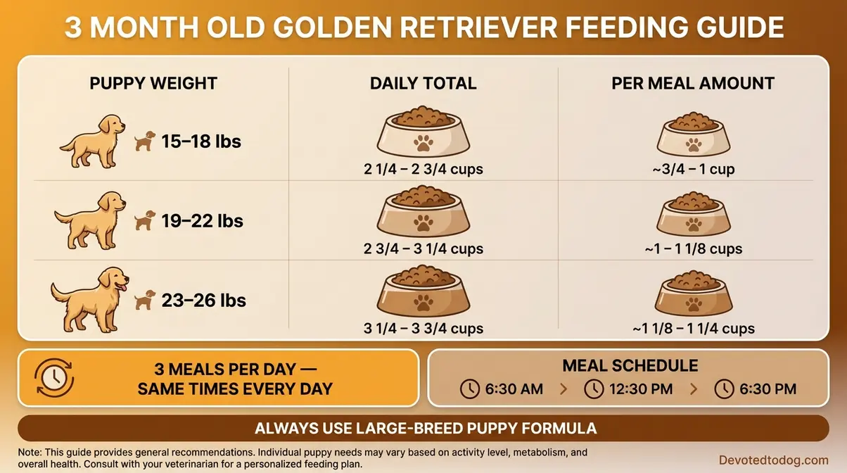 Feeding portion chart for 3 month old golden retriever puppy by weight in pounds and cups per meal