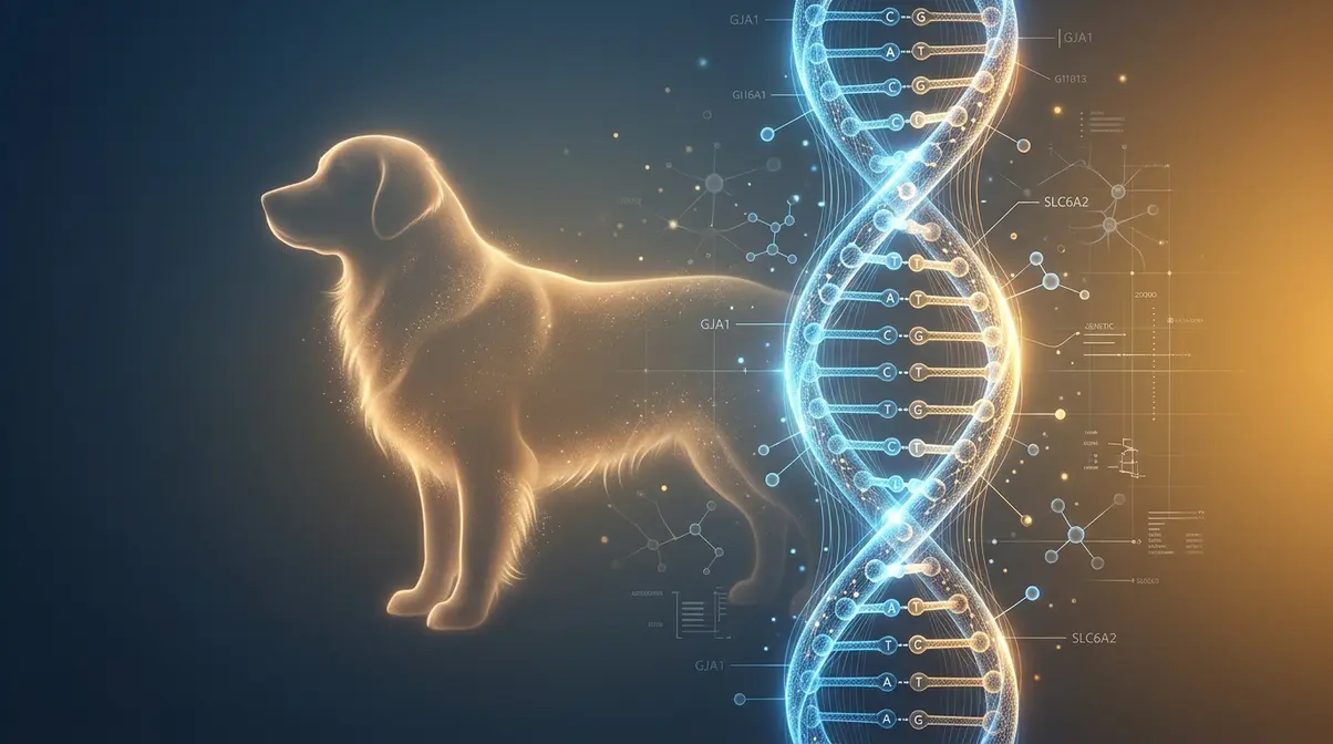DNA double helix representing genetic predisposition to cancer in Golden Retrievers