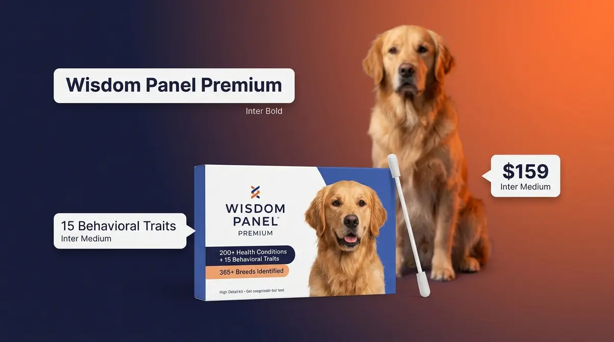 Wisdom Panel Premium dog DNA test kit showing behavioral predisposition and health screening features