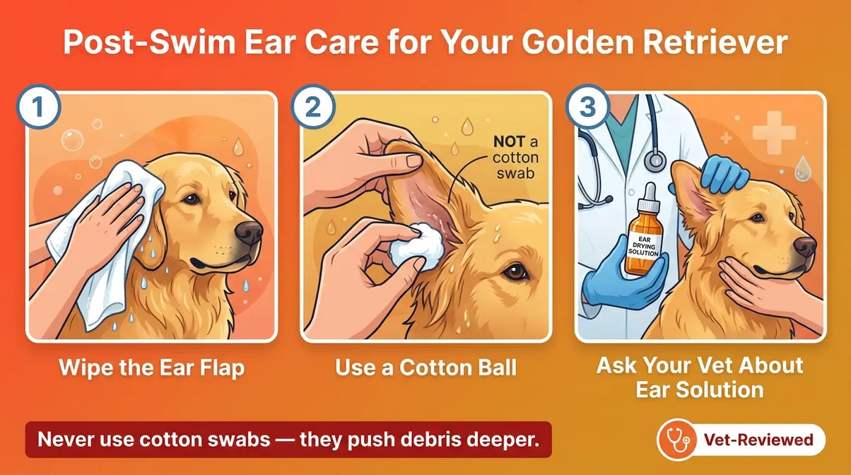 Step-by-step illustrated guide showing how to dry a Golden Retriever