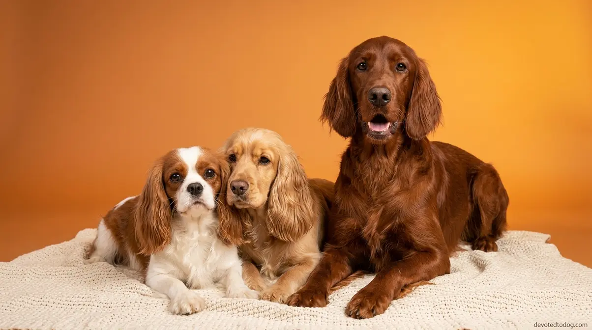 Cavalier King Charles Spaniel, Irish Setter, and Cocker Spaniel showing Golden Retriever-like temperament matches