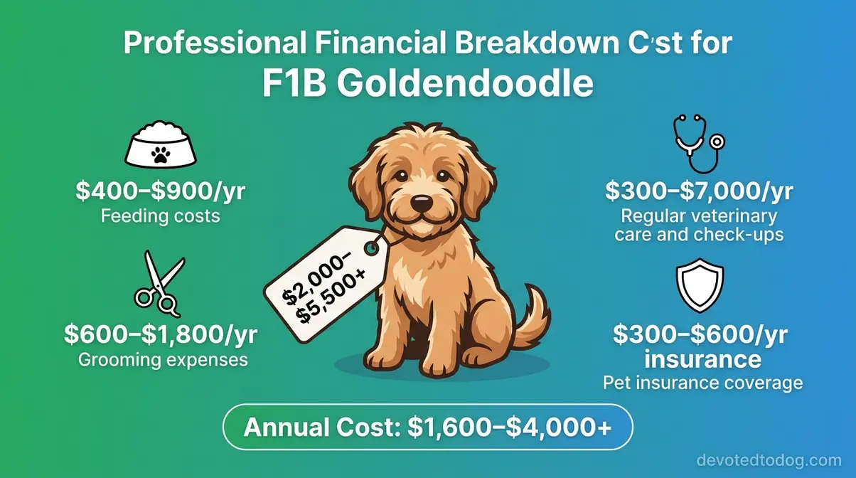 F1B Goldendoodle cost breakdown showing purchase price and annual ownership costs including grooming and vet care