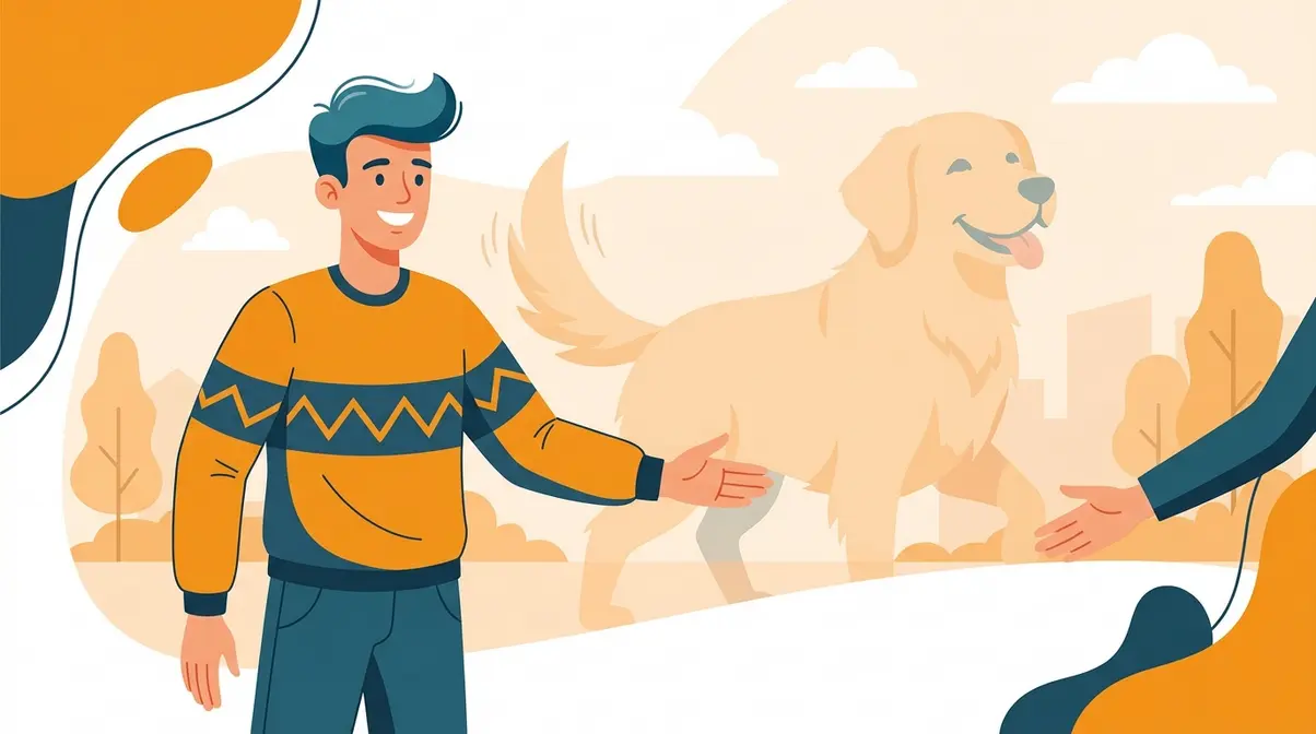 An illustration defining the golden retriever boy concept, showing a warm, supportive person linked to the dog archetype.