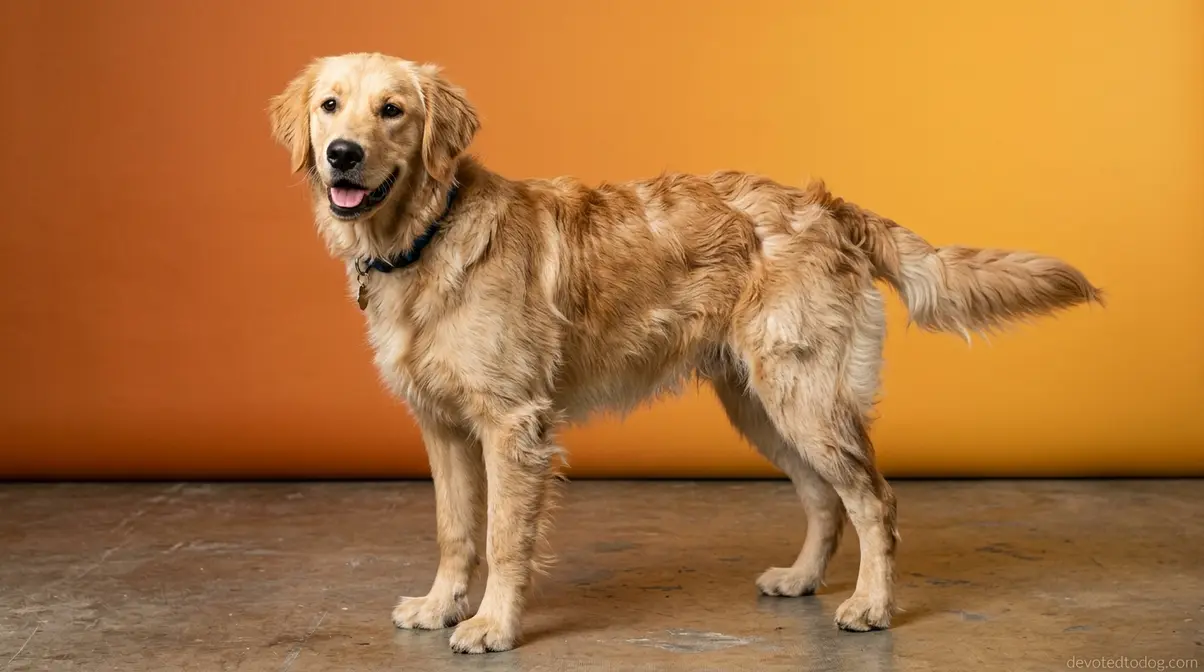 Golden Retriever adolescent showing patchy puppy uglies coat phase with visible racing stripe along the spine