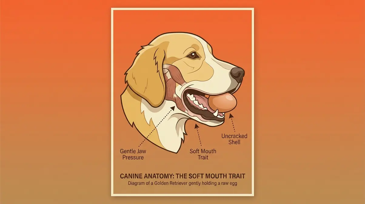 golden retriever holding raw egg demonstrating soft mouth ability