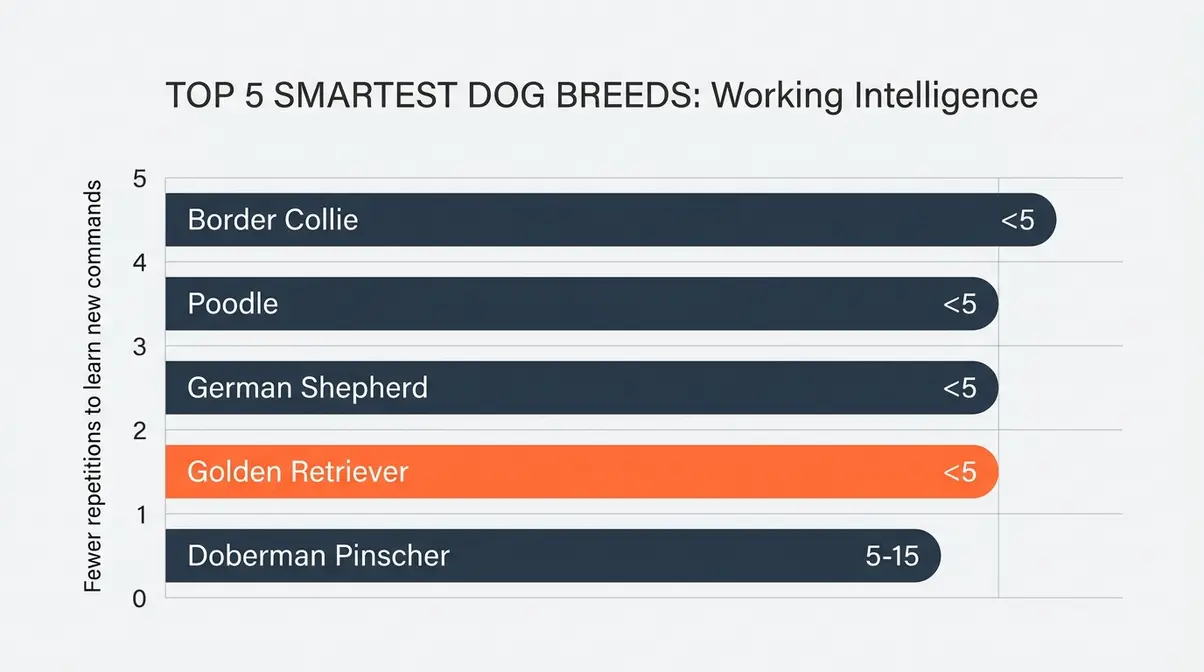 chart comparing golden retriever intelligence ranking to border collie poodle and german shepherd