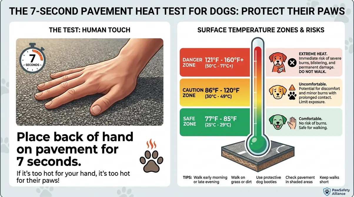 golden retriever hiking gear checklist pavement heat safety chart showing safe and unsafe surface temperatures