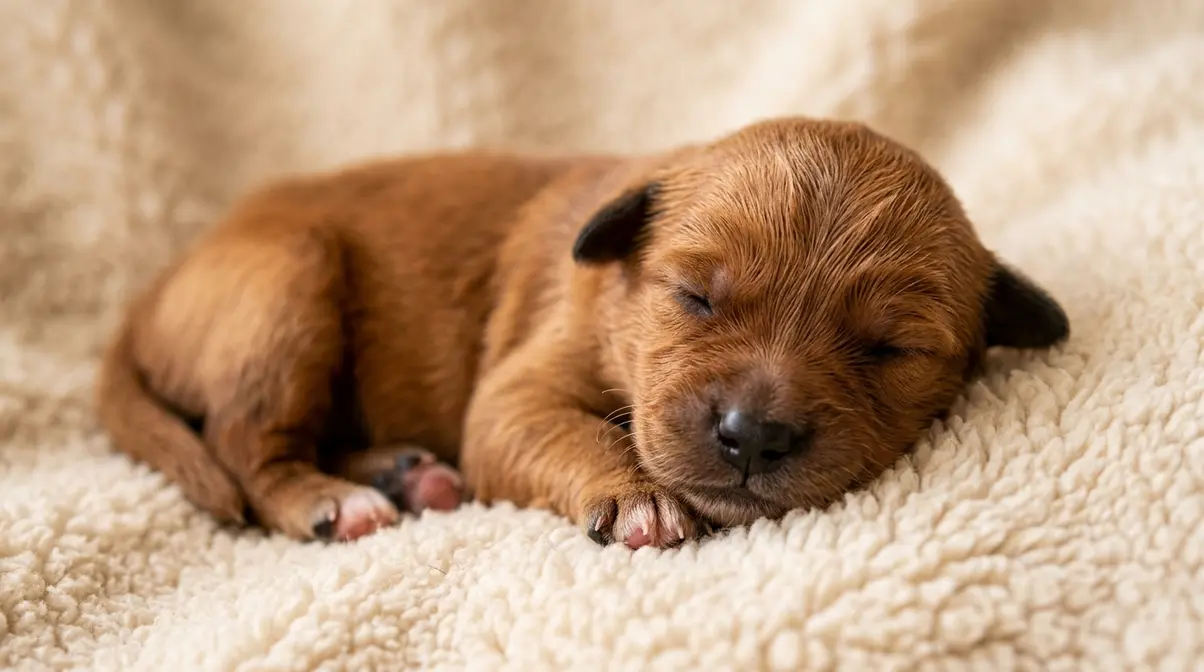 Close up of a one day old Golden Retriever puppy sleeping