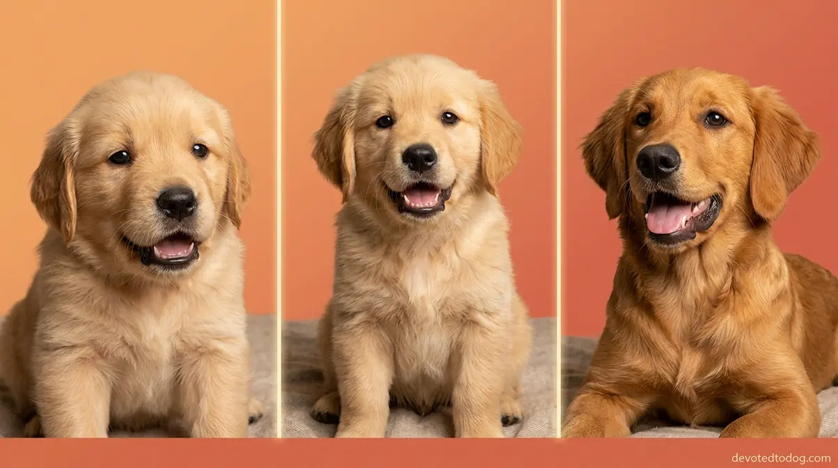 Three stages of Golden Retriever puppy teething from early weeks through peak Landshark Window at five months