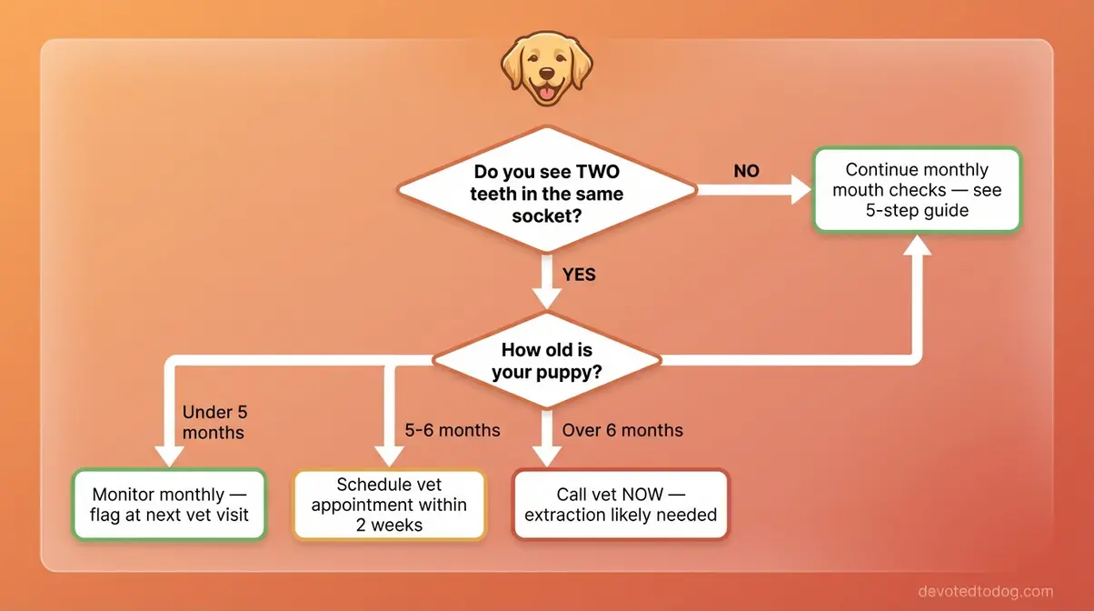 Flowchart showing steps to take when a Golden Retriever puppy has a retained deciduous tooth