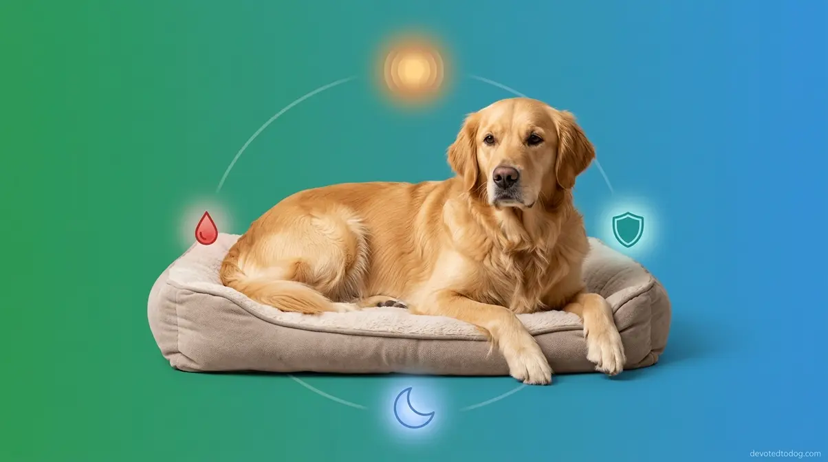 Adult female Golden Retriever resting comfortably representing the four stages of the heat cycle