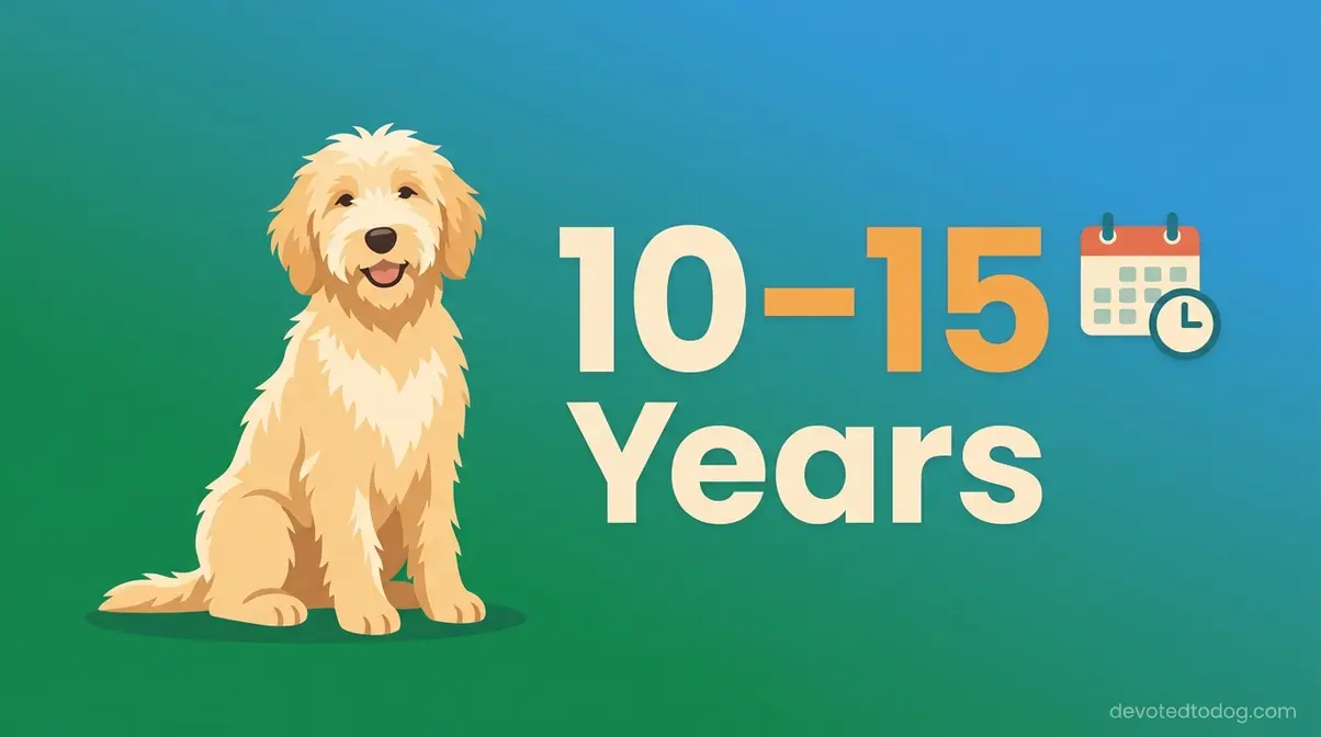Goldendoodle dog with 10 to 15 year lifespan range illustrating how long Goldendoodles live on average