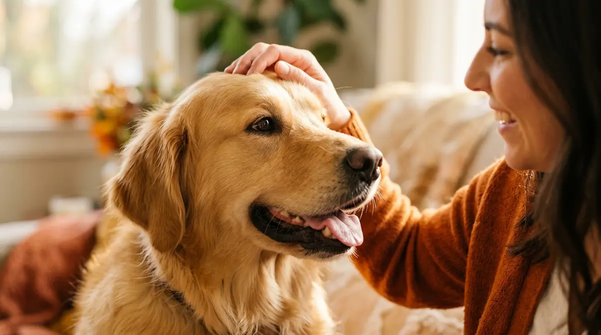 Happy Golden Retriever looking affectionately at its owner