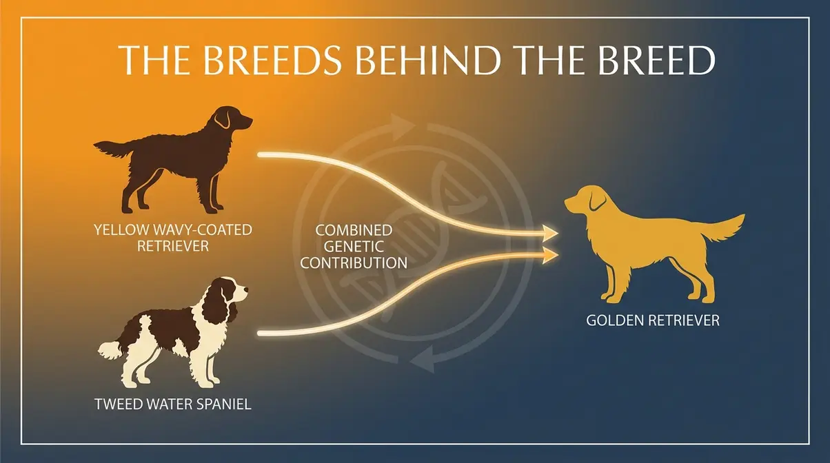 Diagram showing Golden Retriever genetic ancestry from Yellow Wavy-Coated Retriever and Tweed Water Spaniel